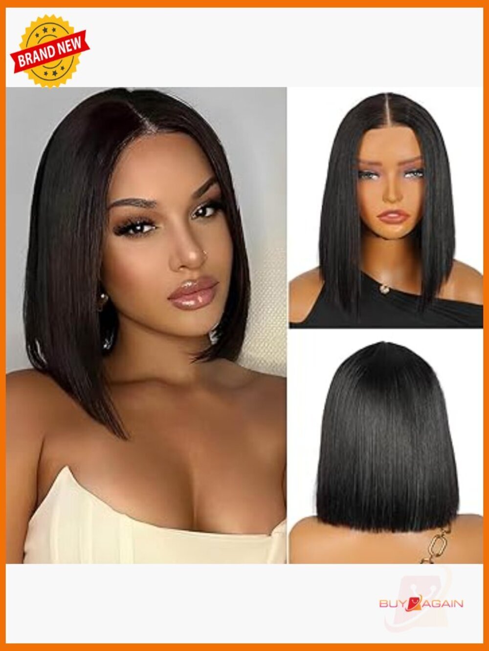 Straight Bob Wig Human Hair 10 Inch Blunt Cut 180% Density Glueless Pre Cut Lace